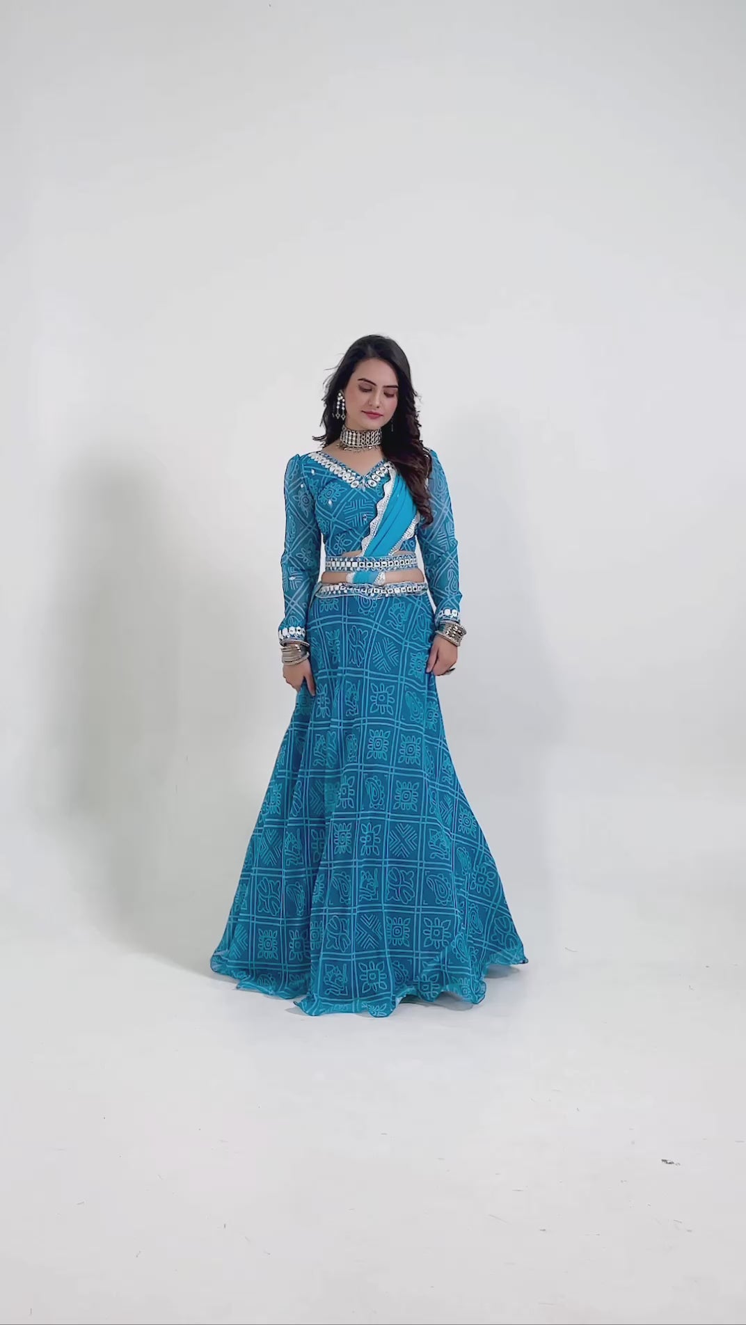 sky blue digital print chaniya choli for garba