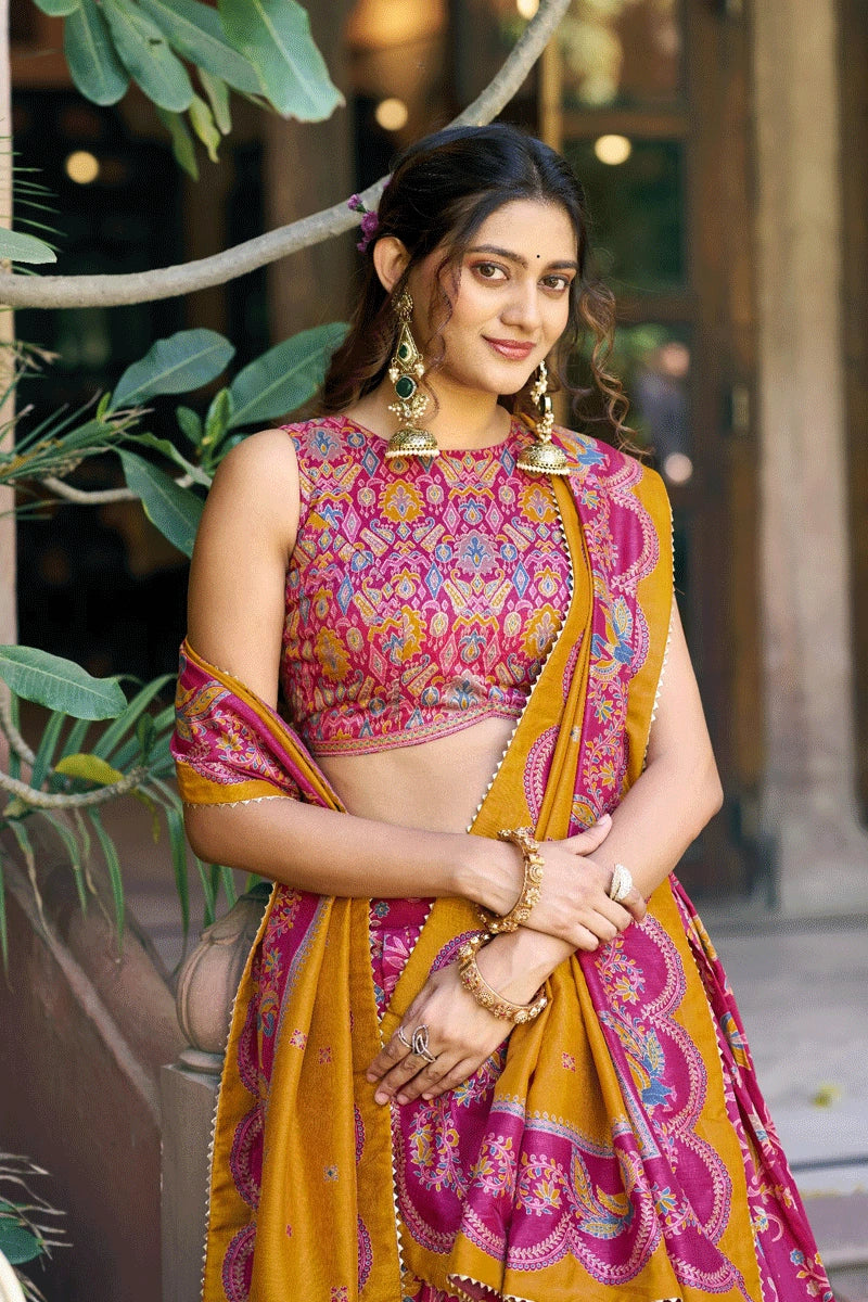 pattu printed half saree for girls