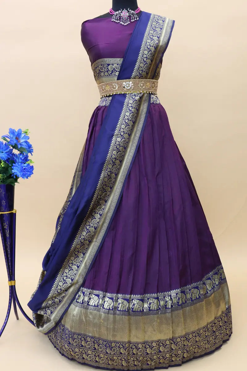 purple color naraypet saree for girls