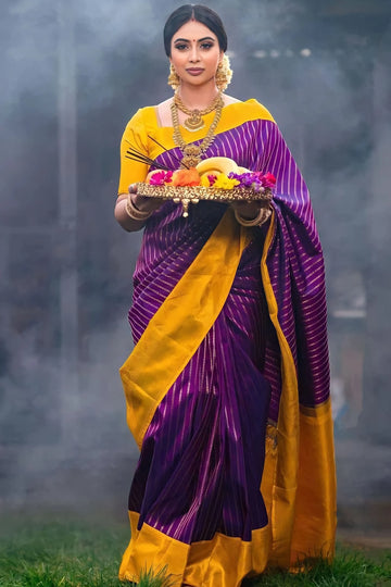 purple saree for pooja path