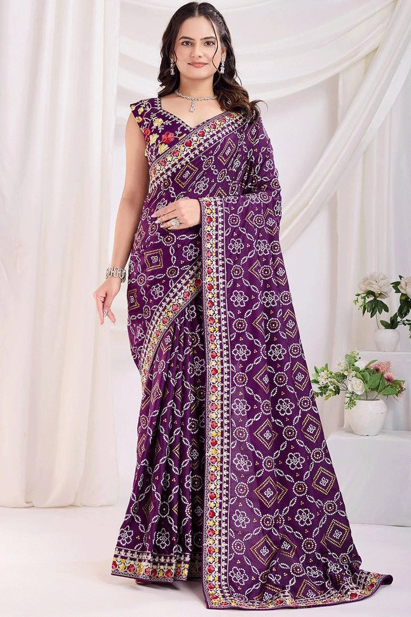 purple bandhani print saree