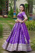 purple chaniya choli with bandhani dupatta