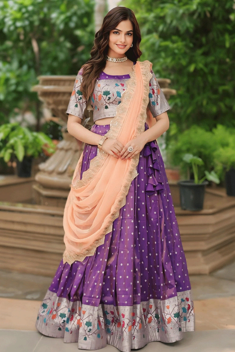 purple colour half saree for pongal