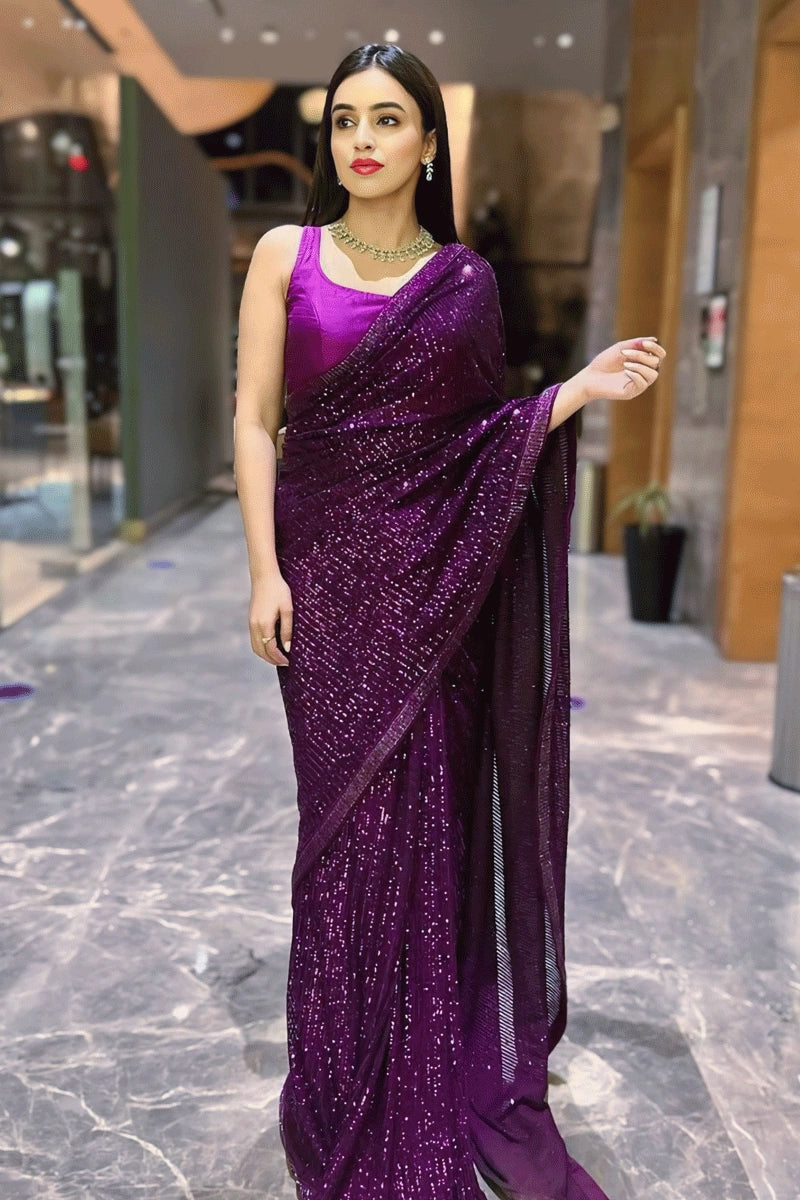 purple colour saree  for party wear