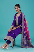 purple dress with double colour dupatta