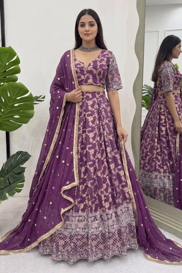 purple jacquard silk lehenga choli