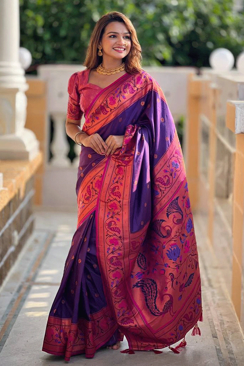 purple paithani saree