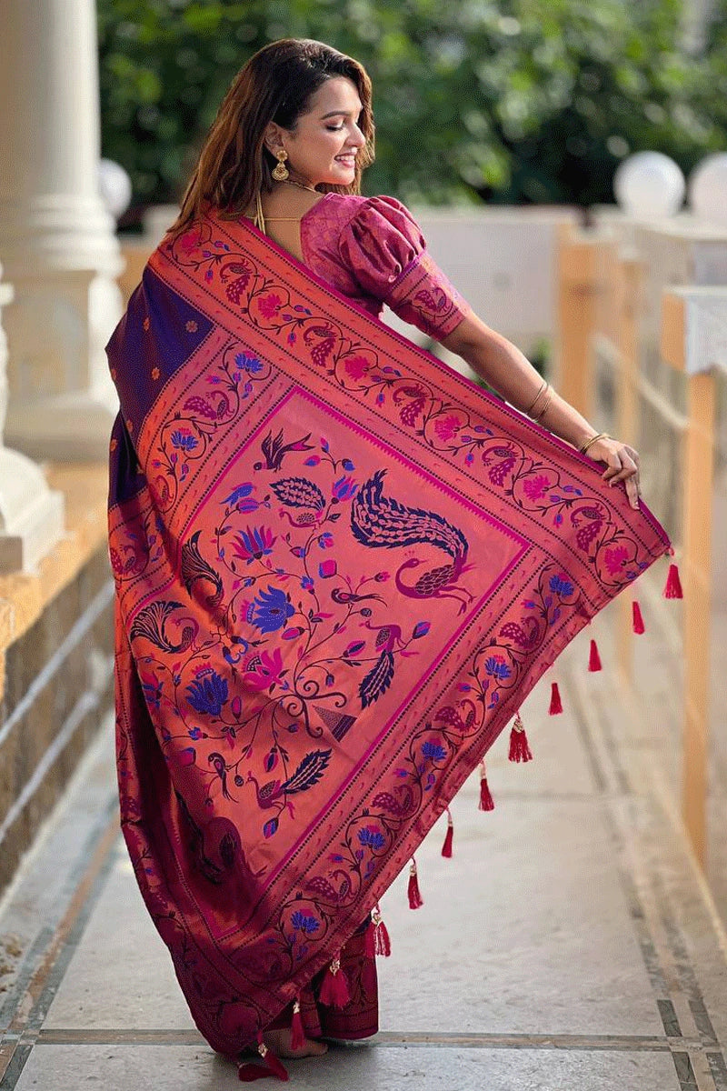 purple paithani saree