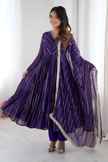 purple ruffle anarkali dress for girls