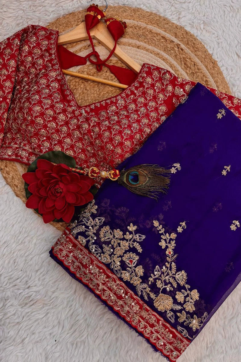 purple saree for reception party