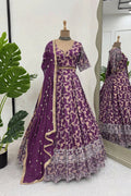 purple silk lehenga for women