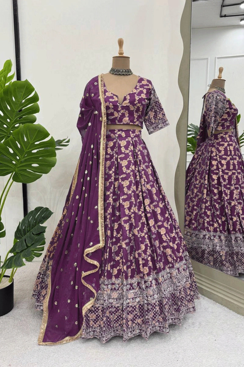 purple silk lehenga for women