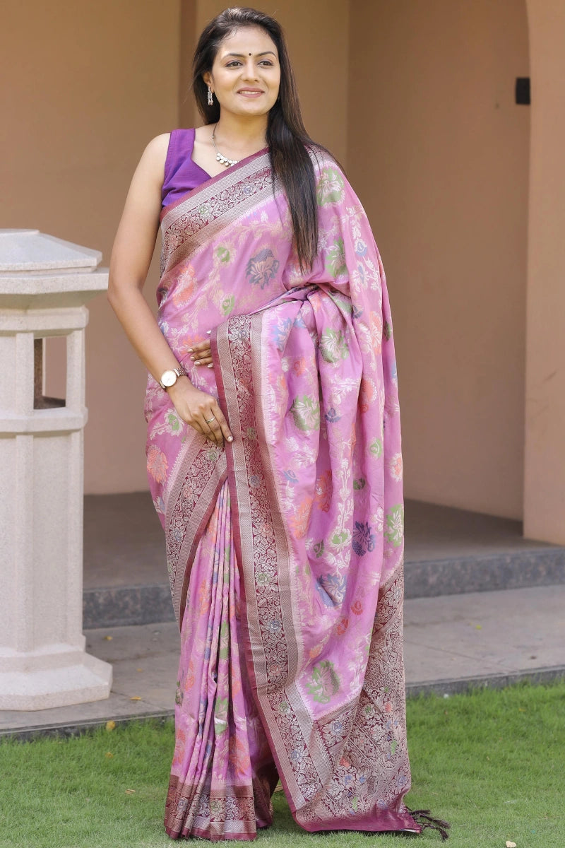 purple silk saree for wedding guest