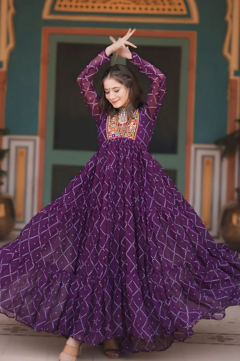 purple bandhani gown