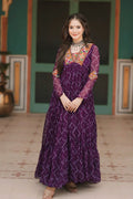 purple long sleeve bandhani gown