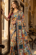 rajwadi print saree with mirror work