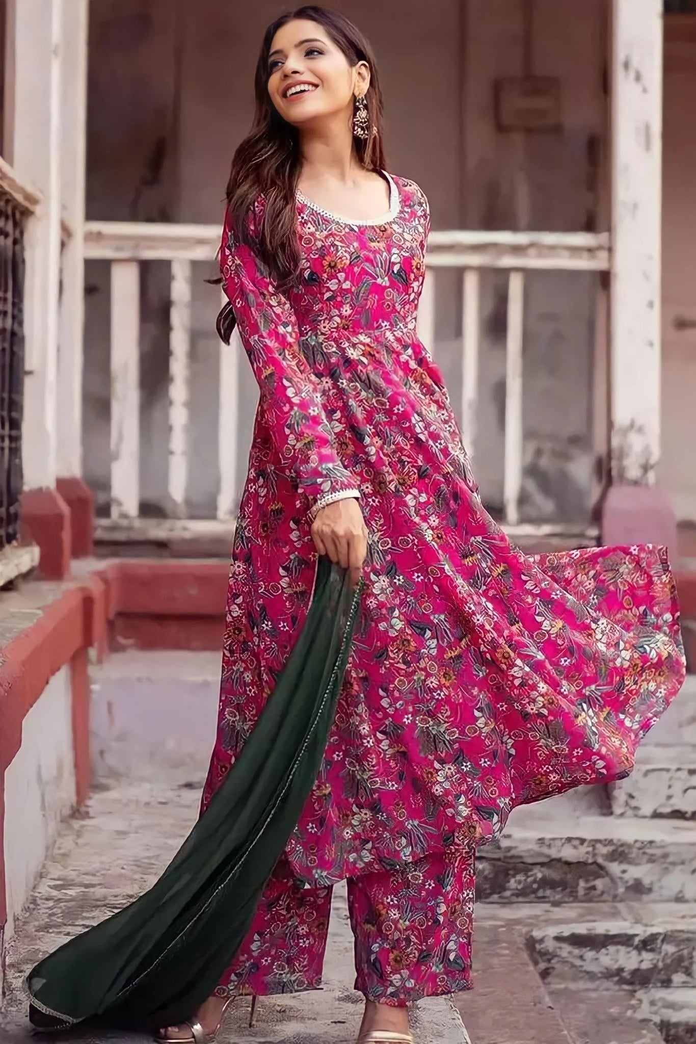 Pink Color Full Sleeve Gown Design For Girls