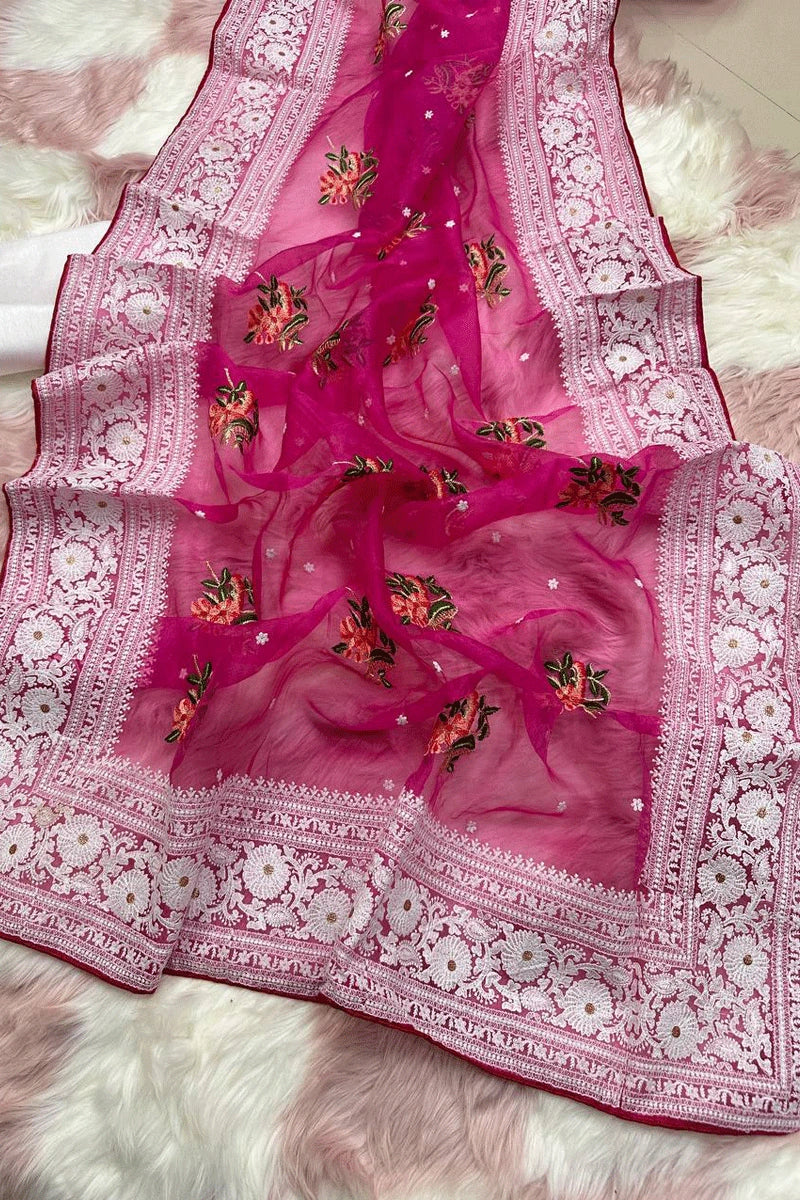 purple organza saree