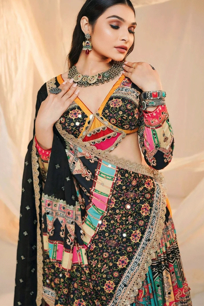 full sleeve multi colour chaniya choli