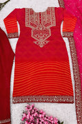 real mirror work red pink dress for karwa chauth
