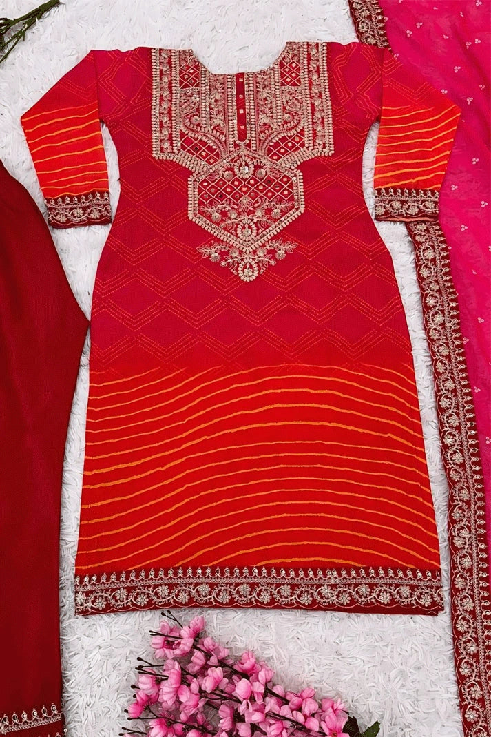 real mirror work red pink dress for karwa chauth