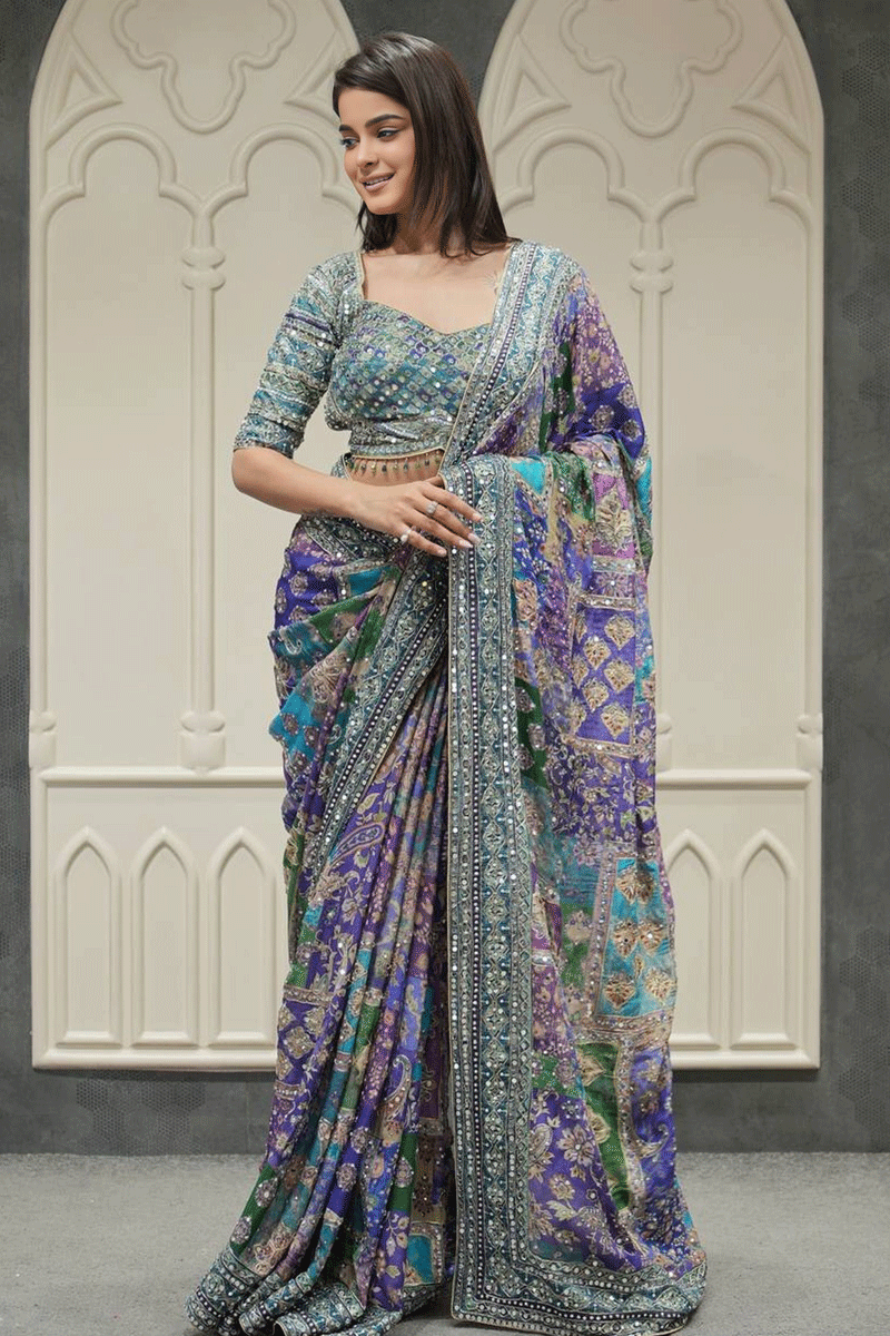 real mirror work saree for women