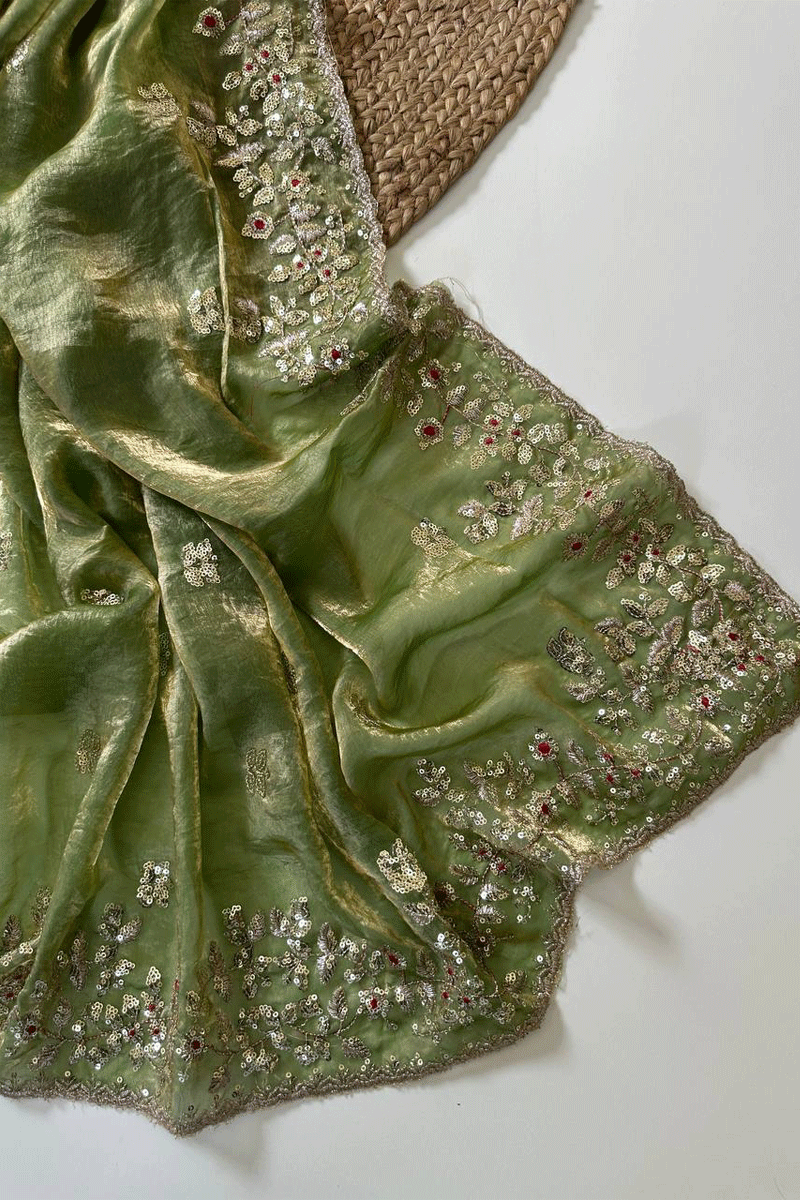 reception party wear pista saree