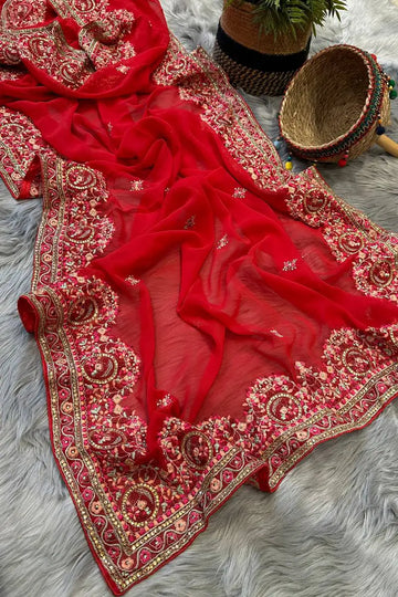 red saree for karva chauth