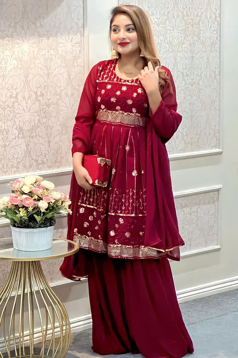 red sharara suit for karwa chauth