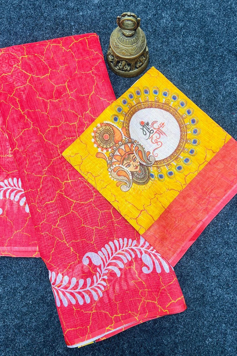 red and yellow saree for durga puja