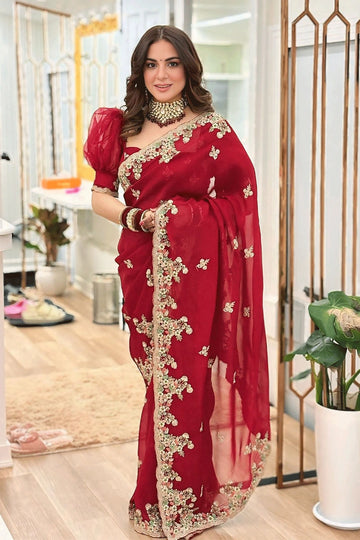 red colour saree for diwali pooja