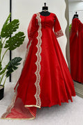 red gown for durga puja