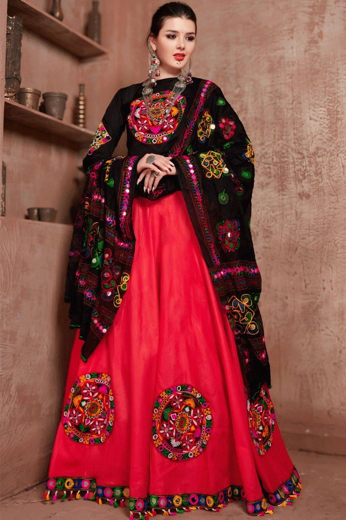 red lehenga gamthi work for navratri