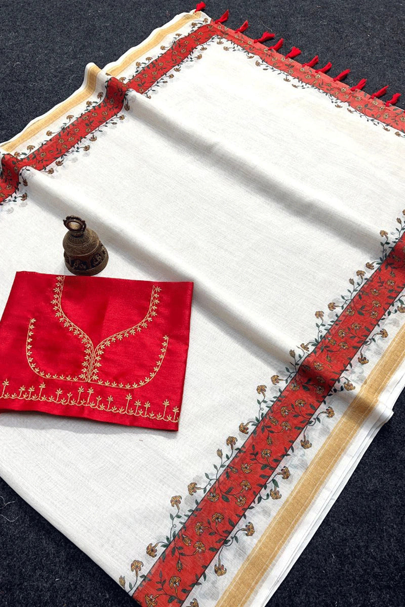 white red patta saree for durga puja