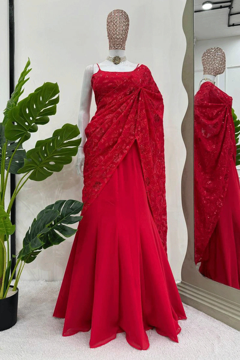 red sequence saree for reception party