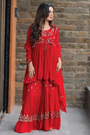 red sharara suit