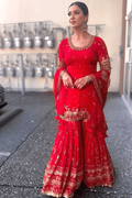 red sharara suit for karwa chauth