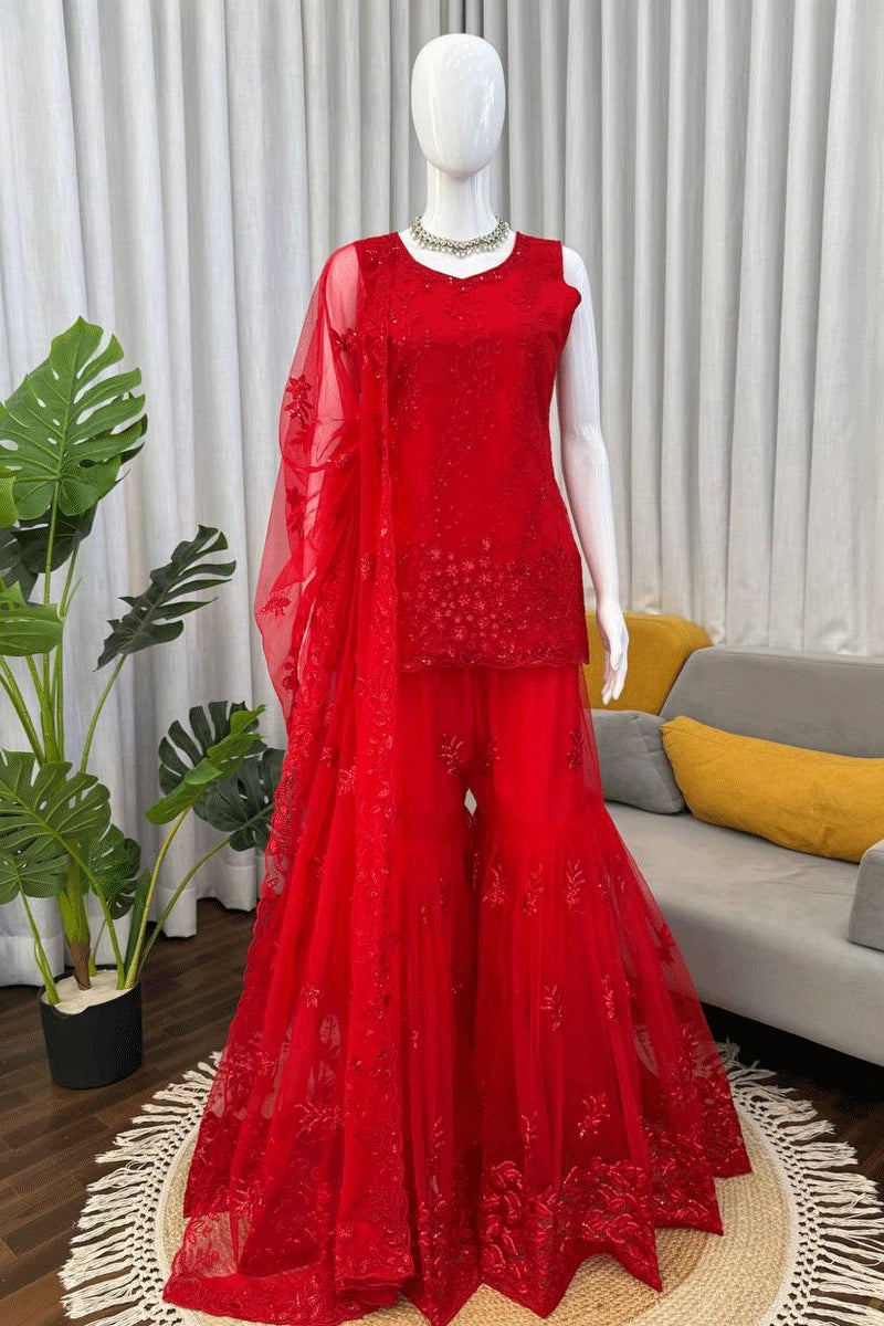 red sharara suit for karwa chauth