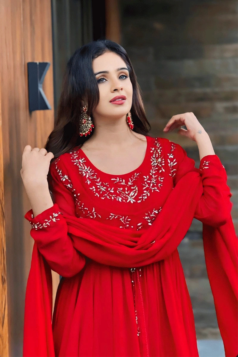 red sharara suit with dupatta