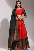 red and green half saree