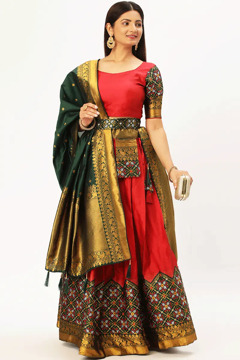 red and green half saree online