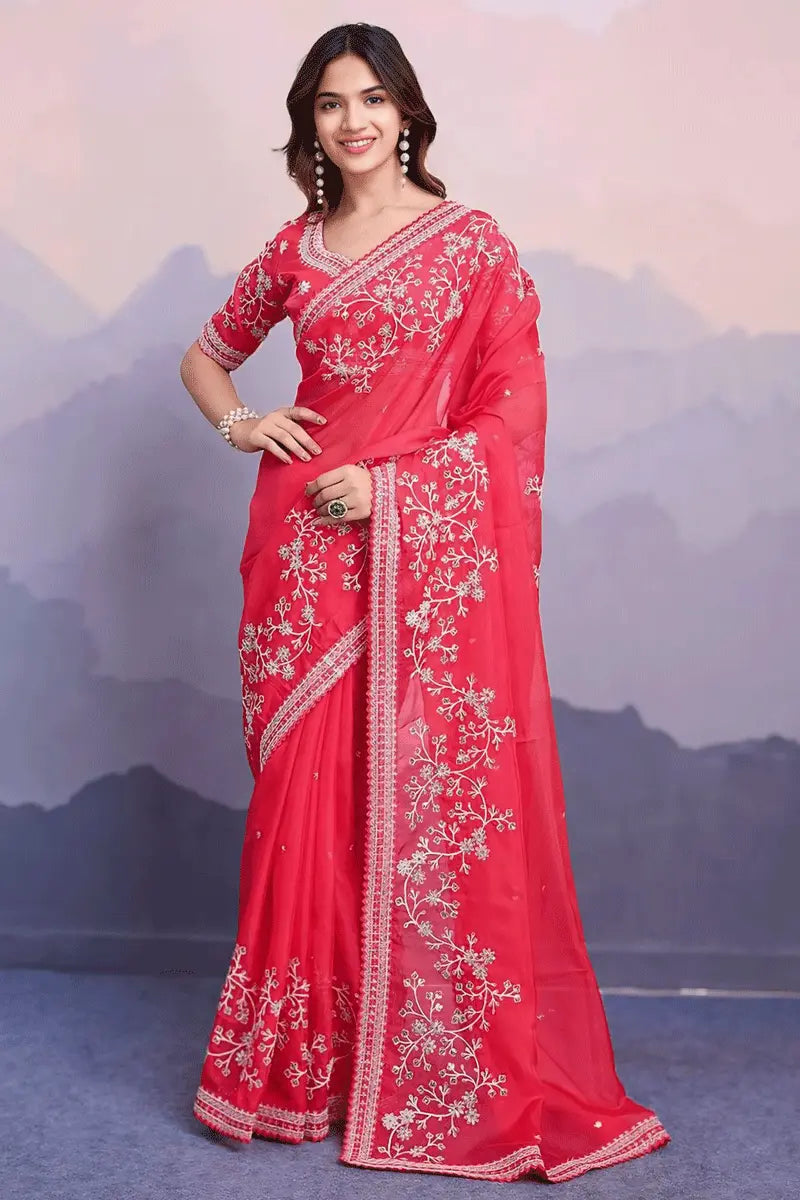 red saree look