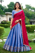 royal blue half saree for pongal