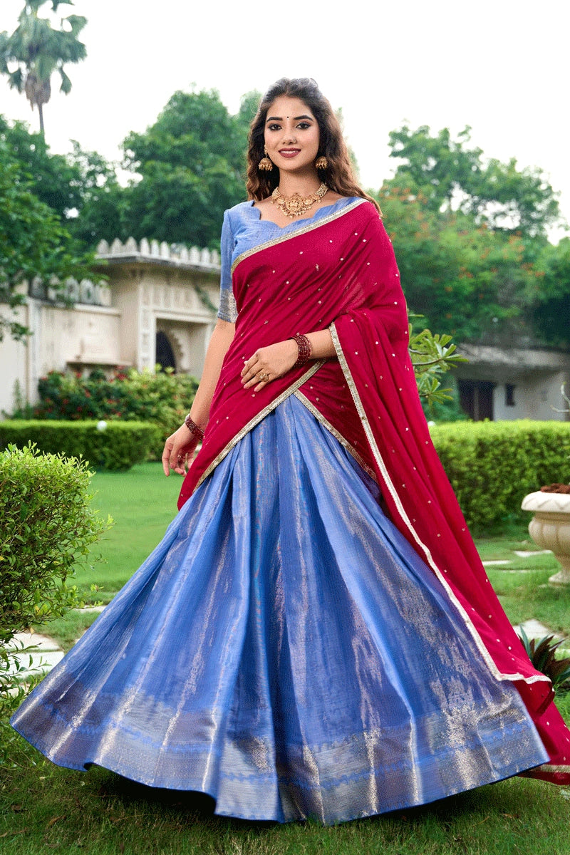royal blue half saree for pongal
