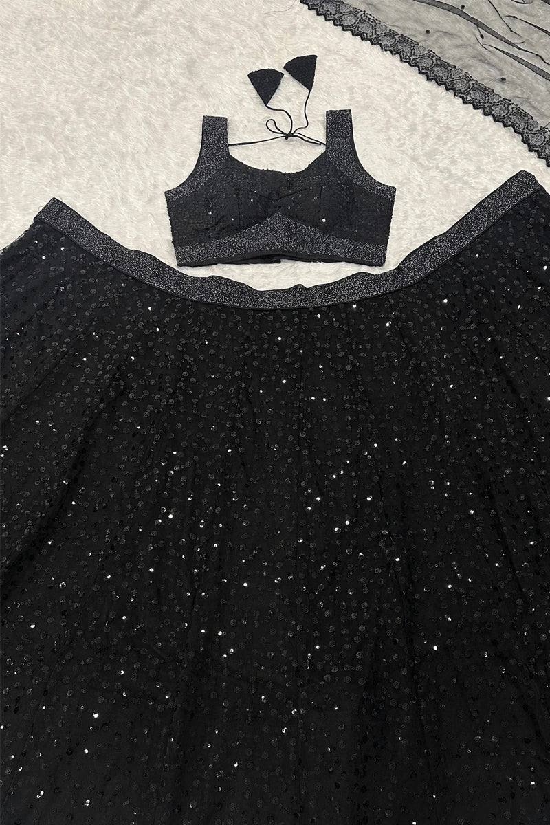  sangeet party black sequence lehenga