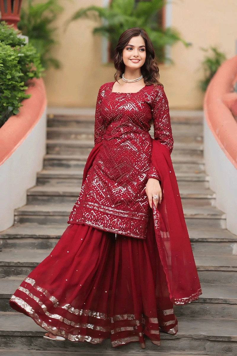 maroon color sharara suit