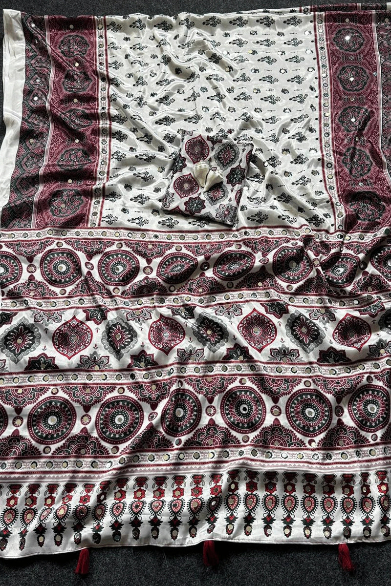 silk fabric mirror work saree