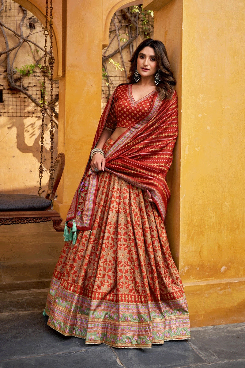silk lehenga choli with print