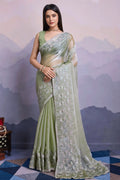 silk pista colour saree for diwali