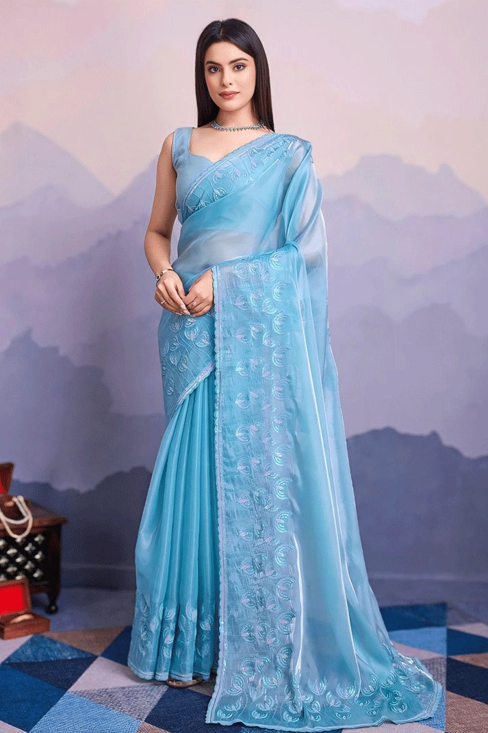 silk sky blue saree for wedding